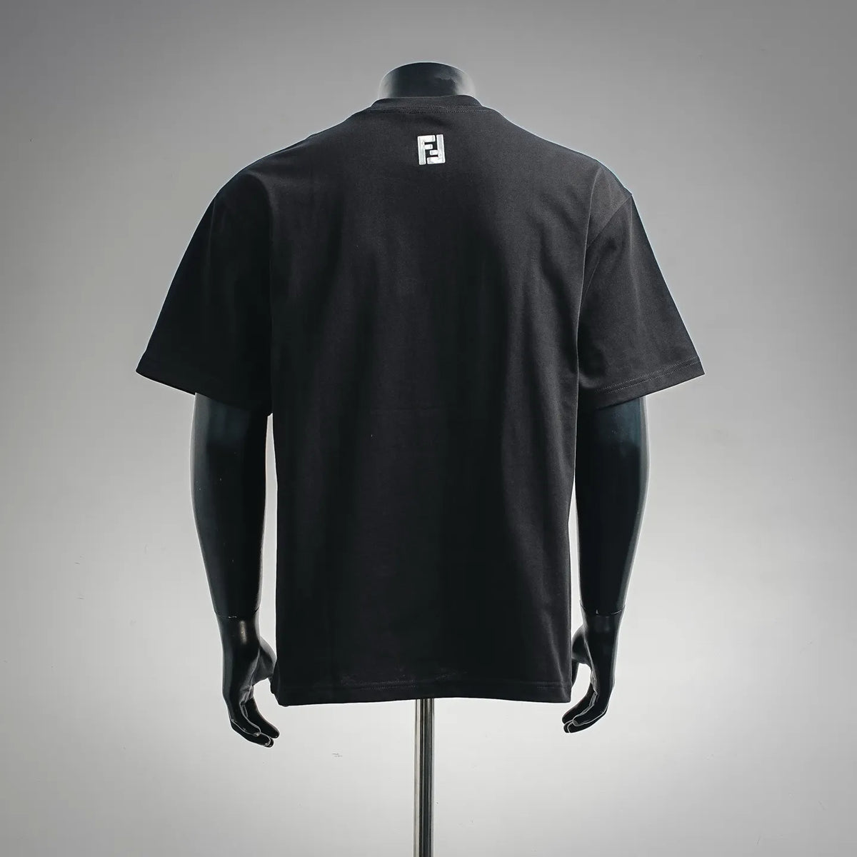 Fendi black T-shirt back view with small Fendi logo near the neckline