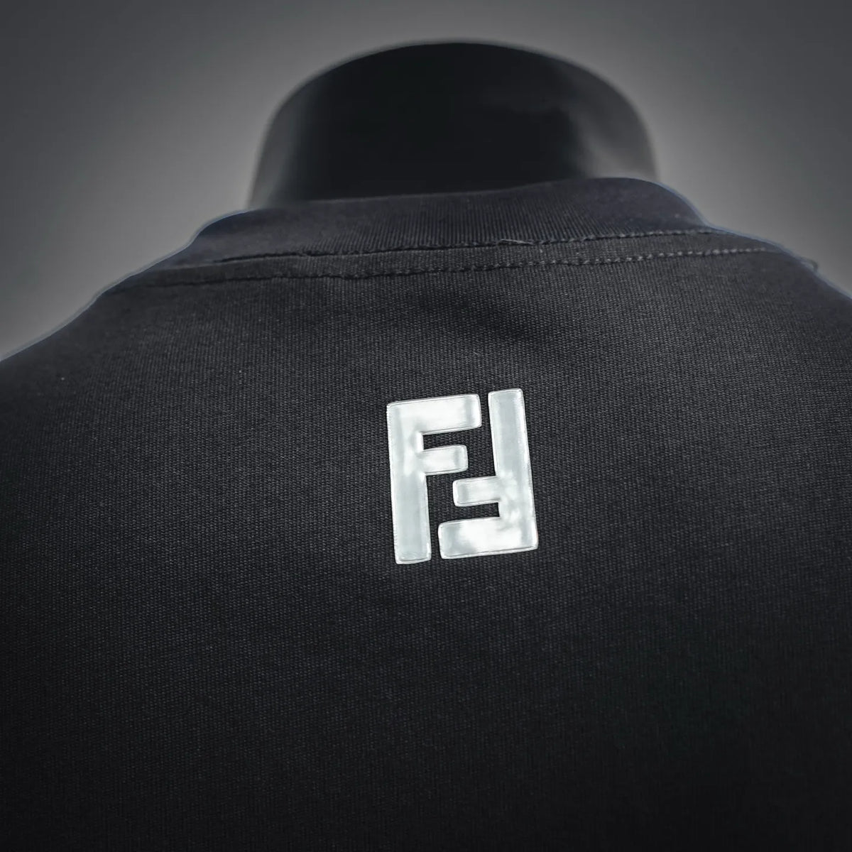 Fendi black T-shirt back neckline detail with small white F logo