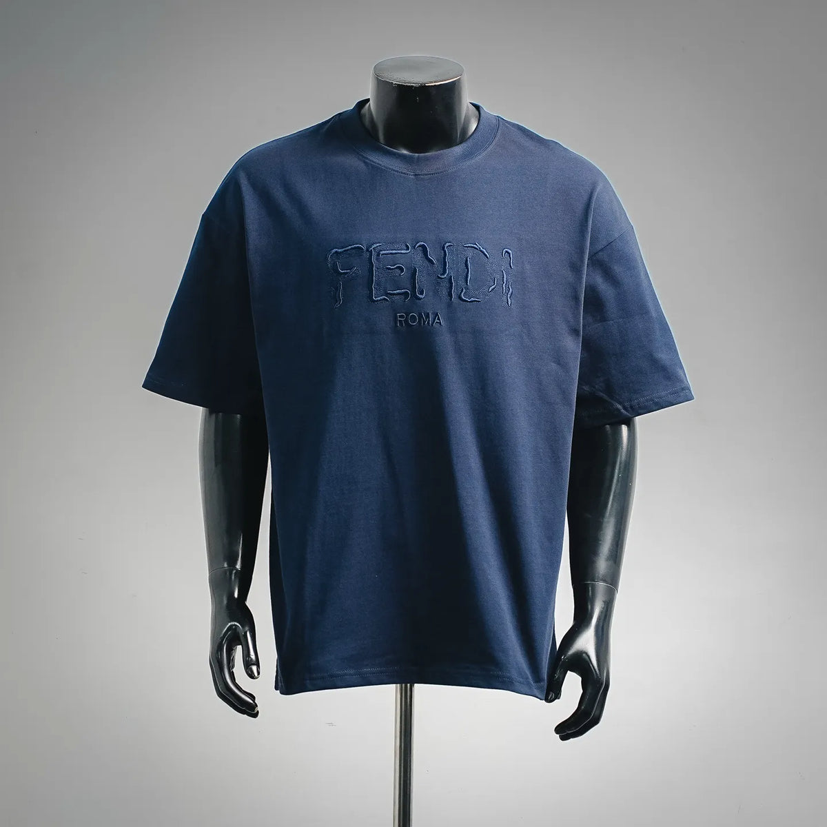 Navy blue Fendi Roma logo short-sleeve T-shirt on mannequin