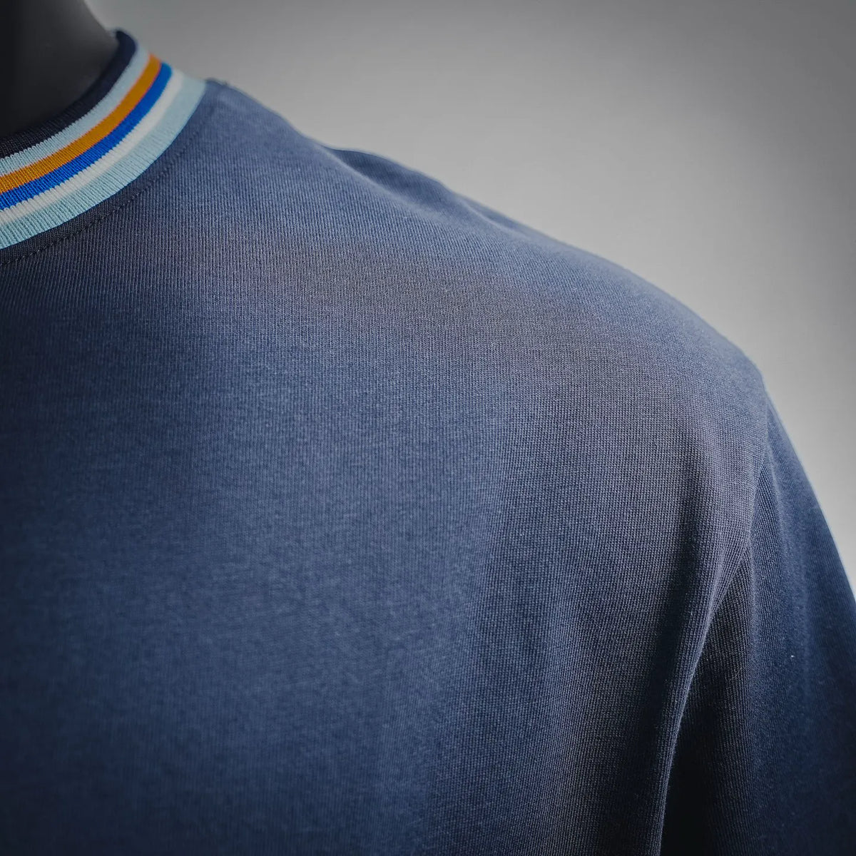 Fendi T-shirt upper back in dark blue fabric with ribbed crew neckline