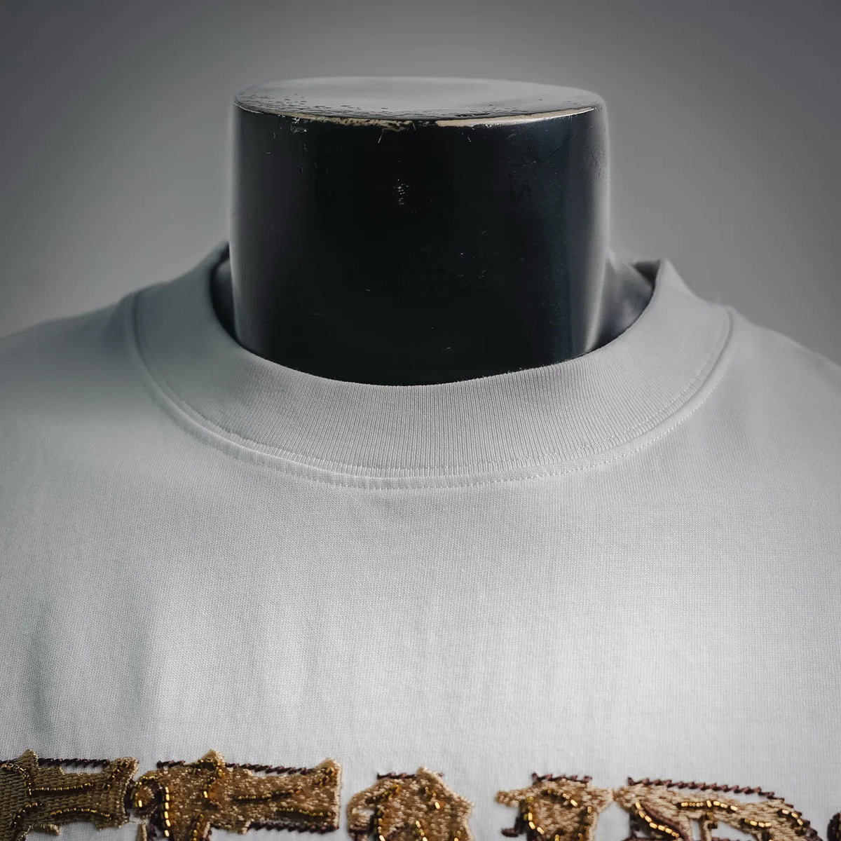 White crew-neck T-shirt with ribbed collar