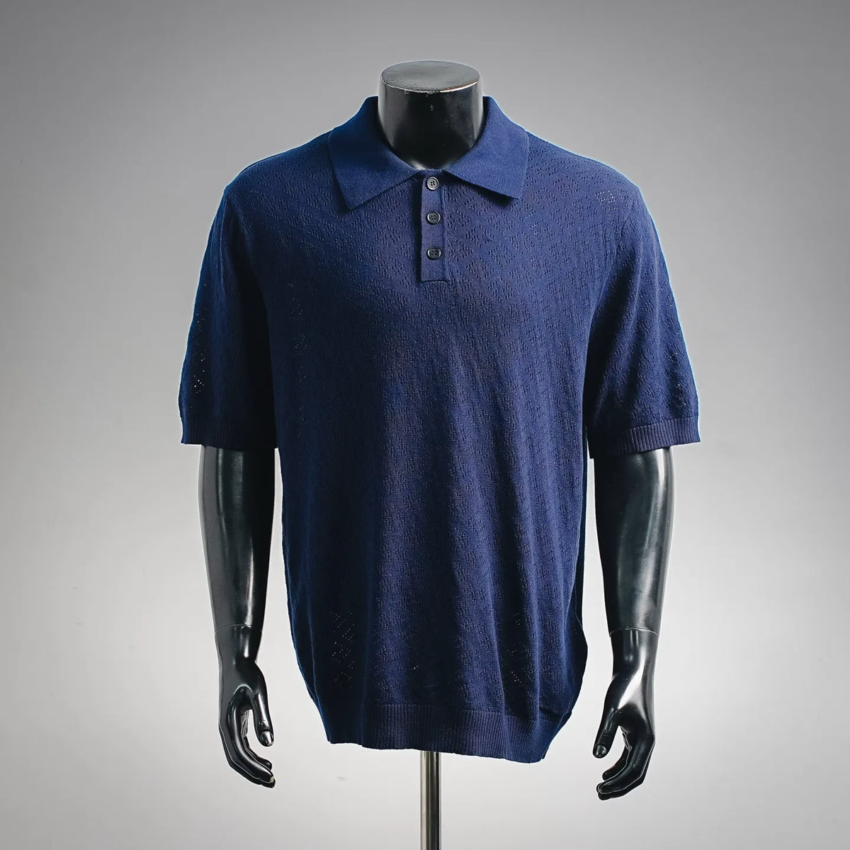 Fendi short-sleeve polo shirt in deep blue knit, button placket and ribbed collar