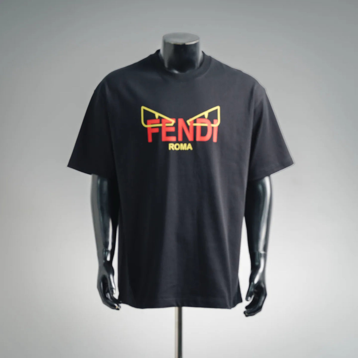 Fendi short-sleeve T-shirt in dark color with multicolor FENDI ROMA chest graphic