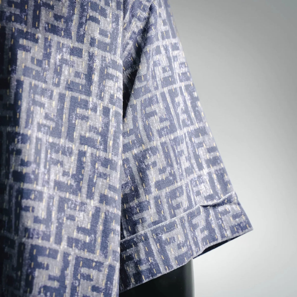 Blue and white Fendi monogram short-sleeve shirt, sleeve cuff detail