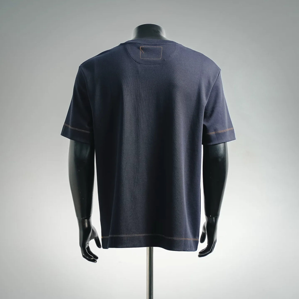 Fendi dark blue short-sleeve shirt, plain back with orange-stitched seam detail