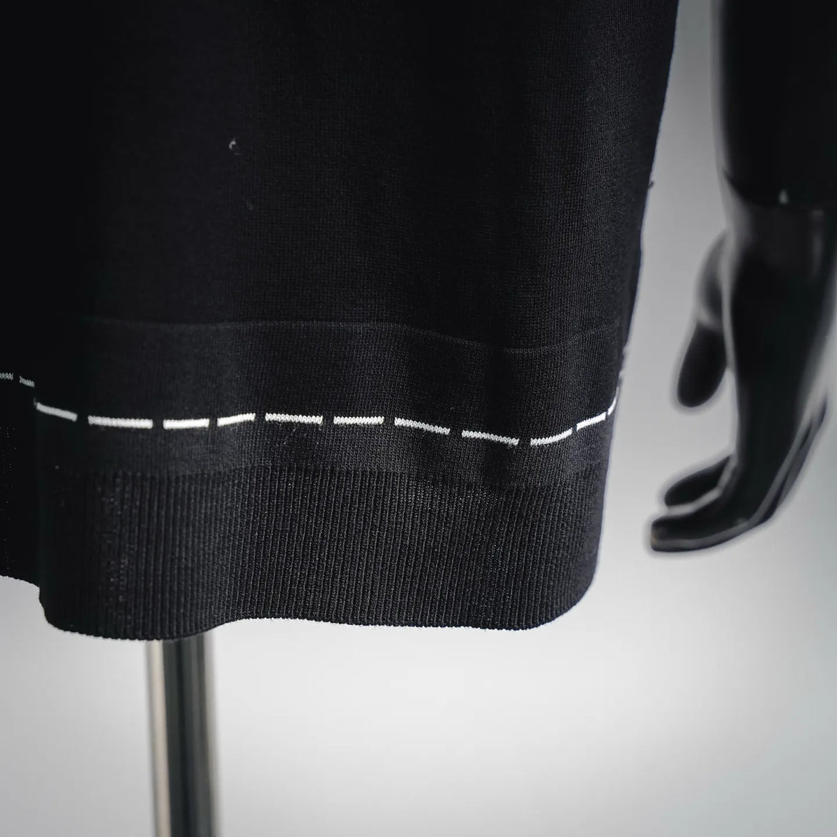 Fendi black knit hem with ribbing and white stitched stripe detail