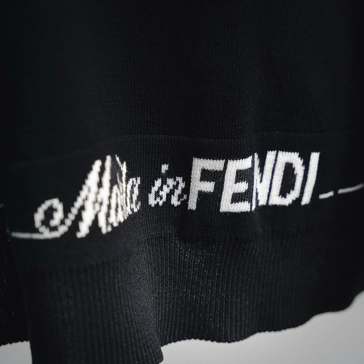 Fendi knit T-shirt logo across the hem with white stitched stripe