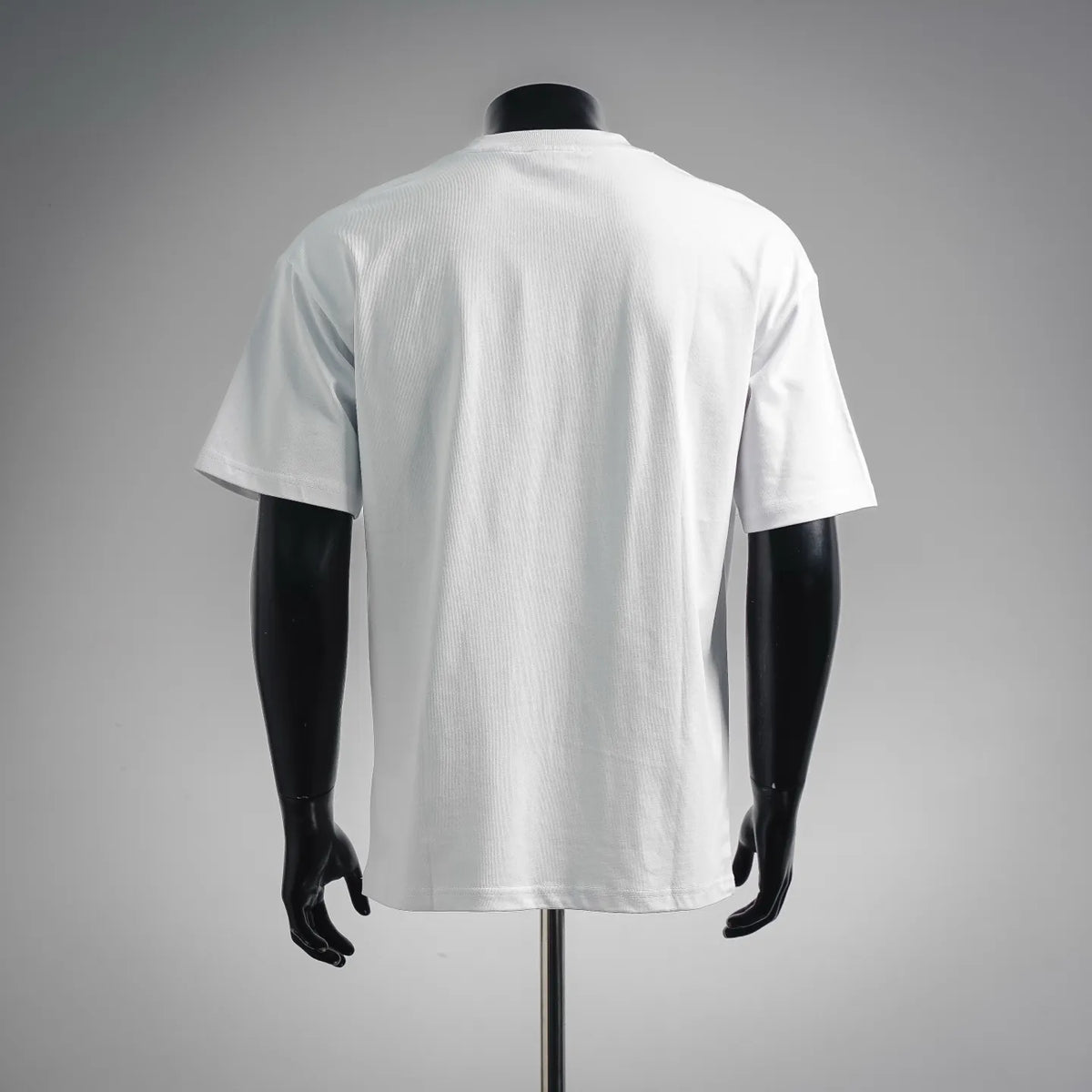 White short-sleeve T-shirt, plain back view with crew neck