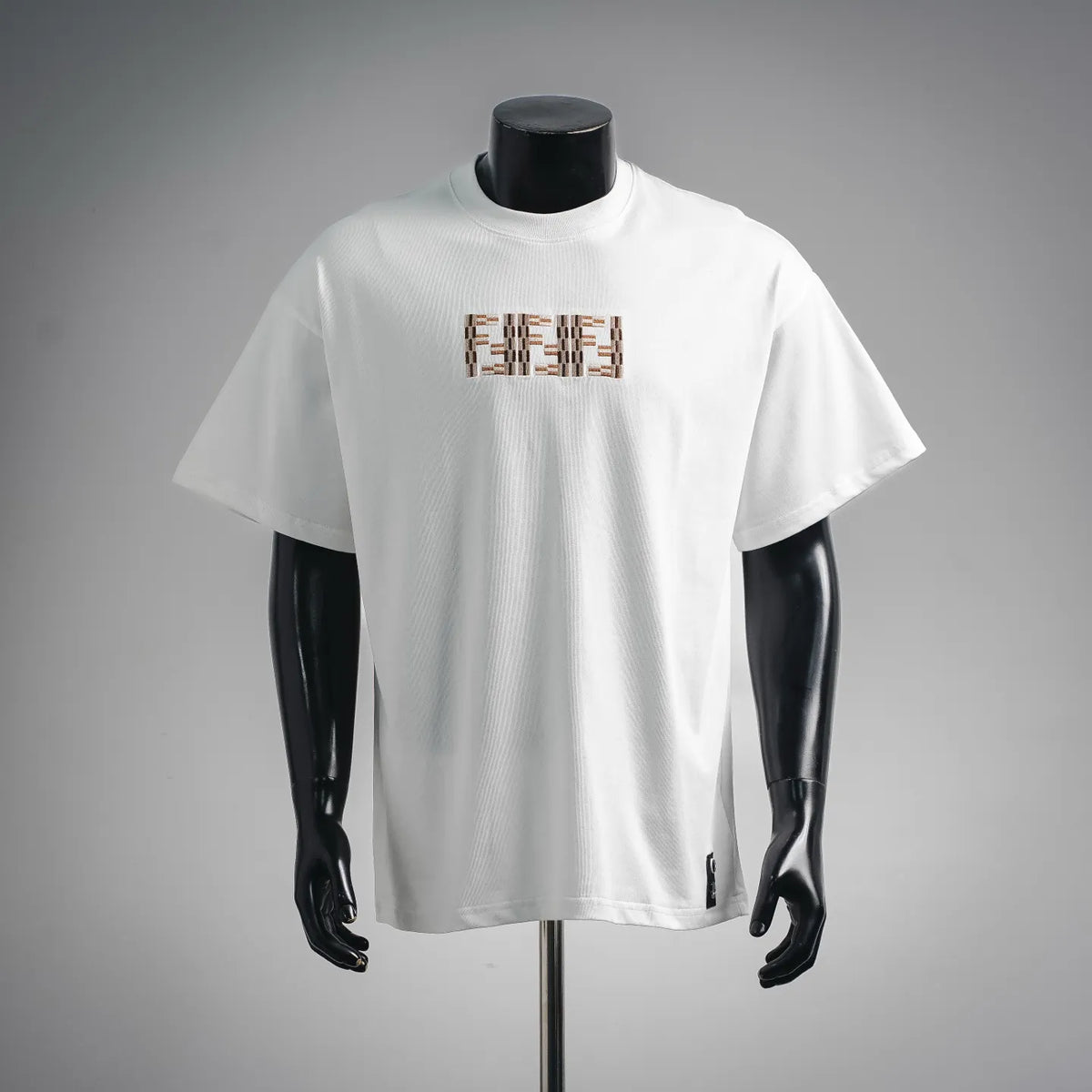 White short-sleeve T-shirt with Fendi Roma logo patch on chest