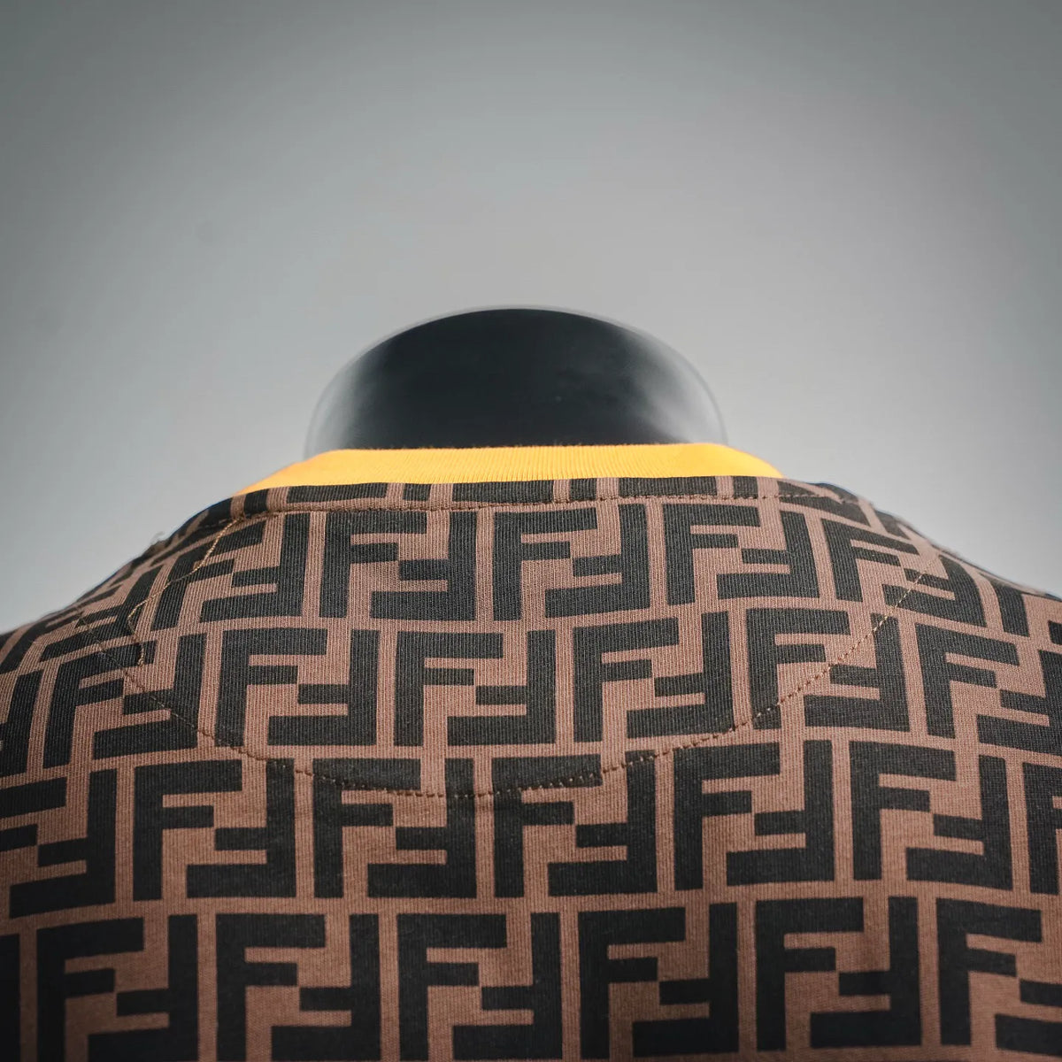 Brown Fendi FF T-shirt neckline with orange collar trim