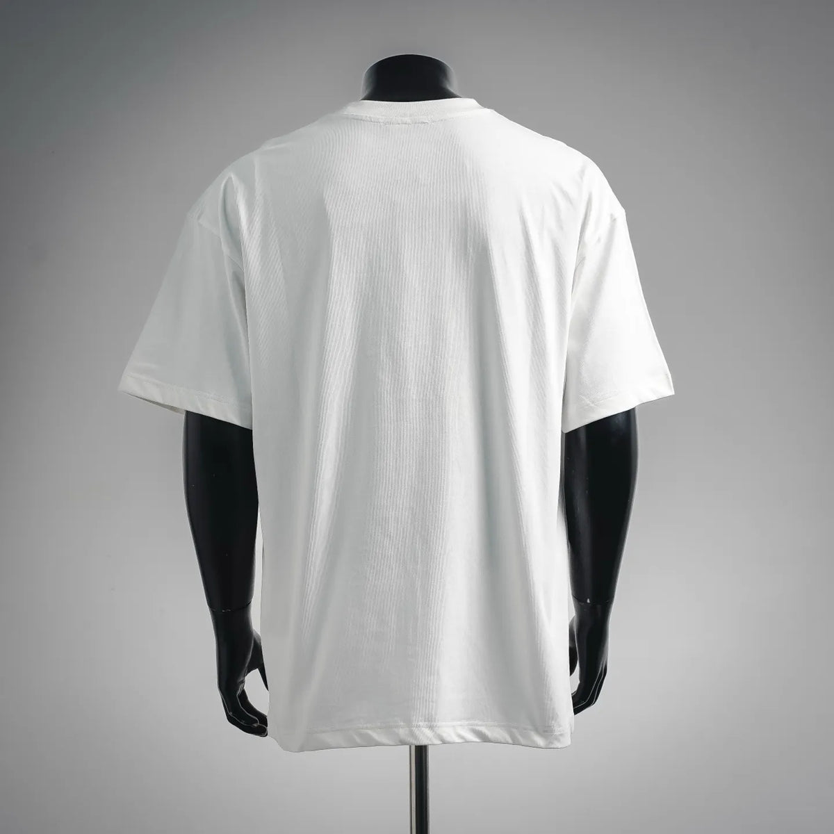 White crew-neck T-shirt with short sleeves, plain back view
