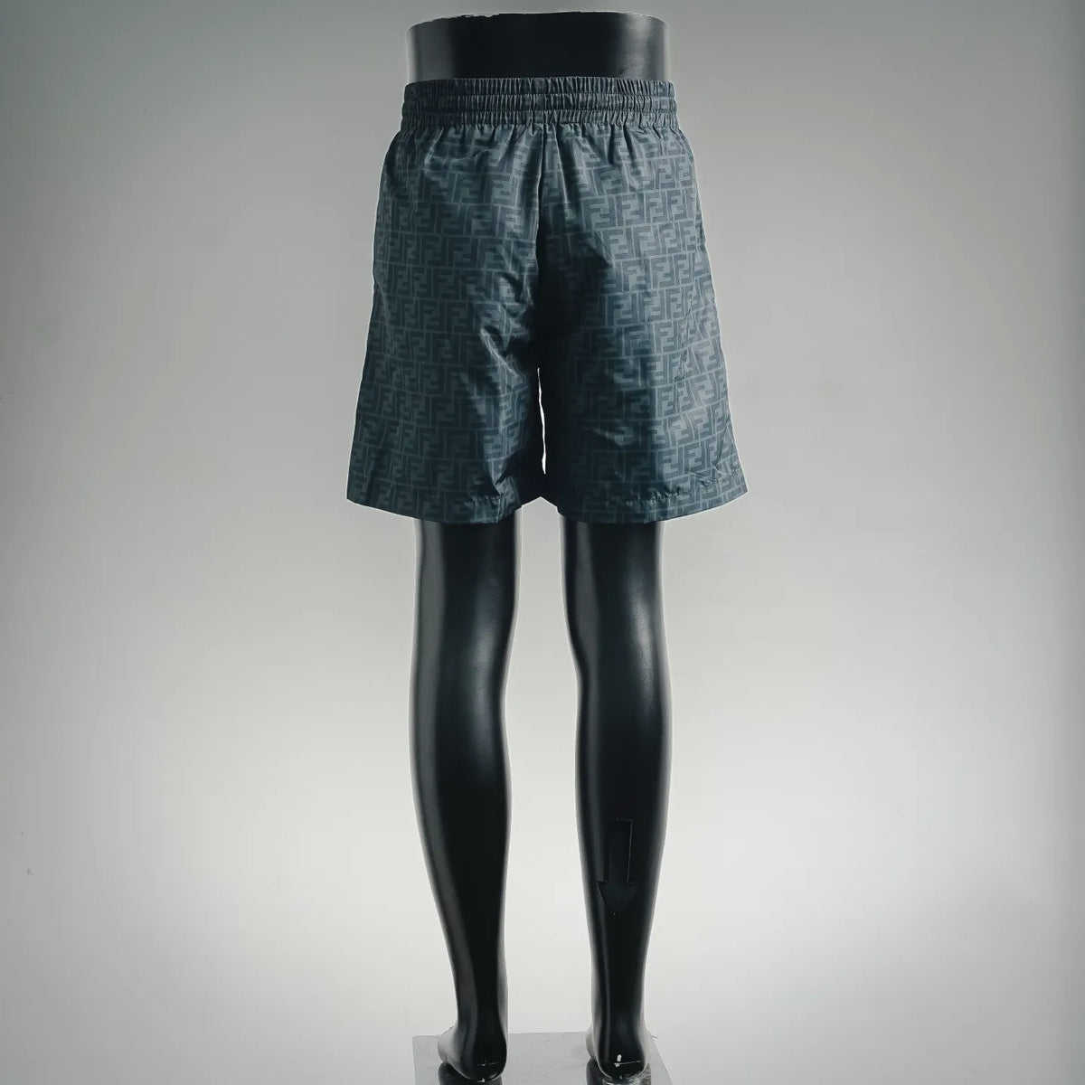 Fendi logo print swim shorts, elastic waistband, dark teal/blue