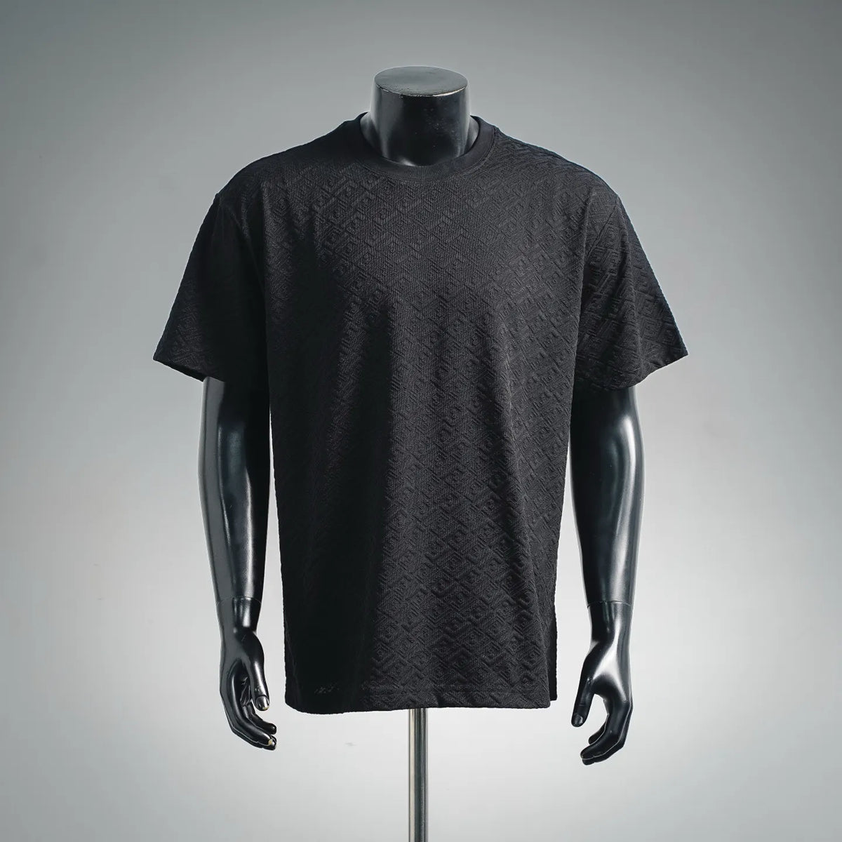 Fendi short-sleeve shirt in dark textured fabric with subtle allover logo pattern