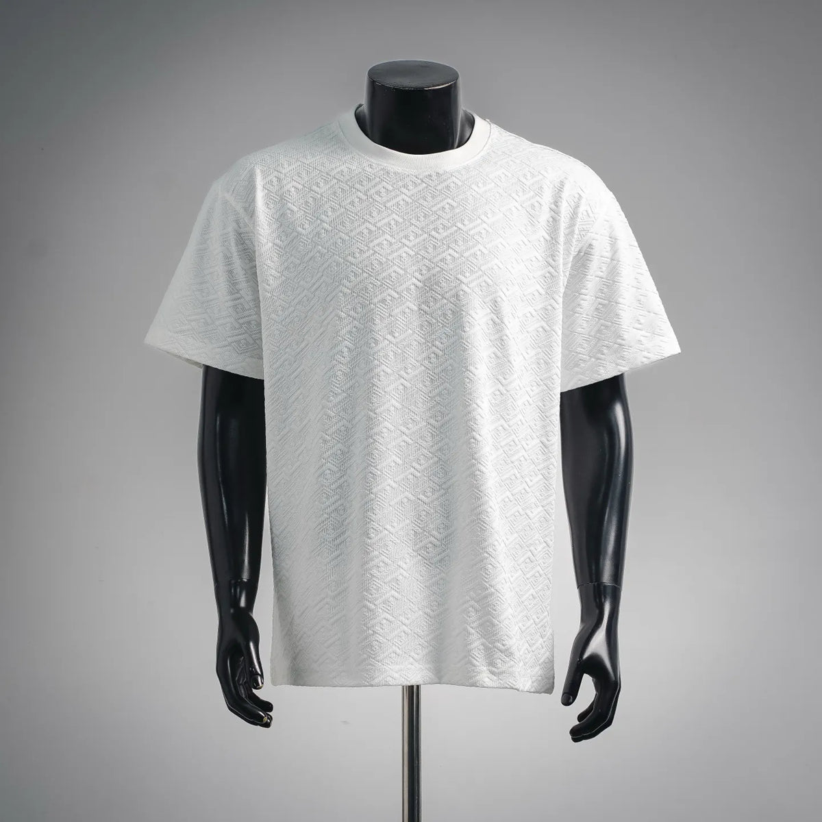 FENDI short-sleeve crewneck T-shirt in white, all-over embossed monogram texture