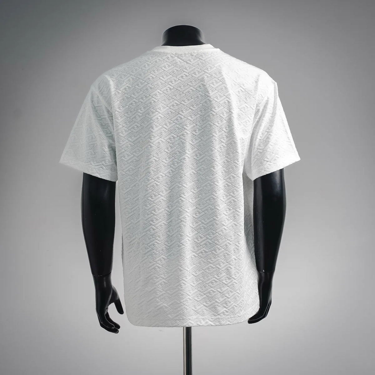 FENDI white crewneck T-shirt, back view with all-over embossed monogram texture