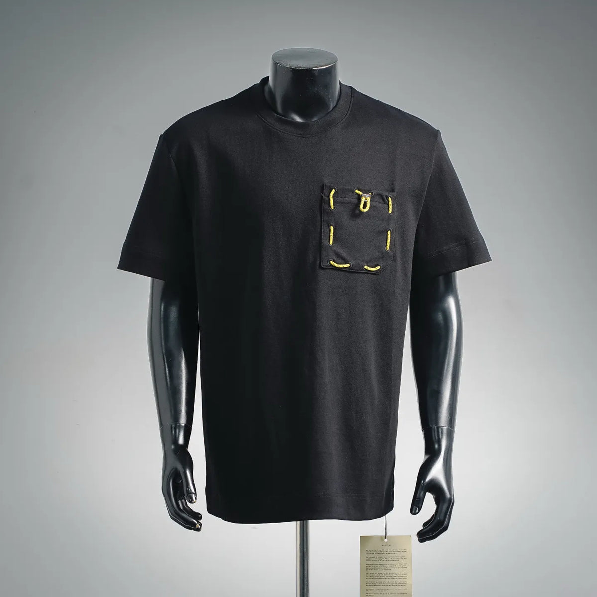 Fendi black regular-fit T-shirt with yellow stitched pocket detail on the chest
