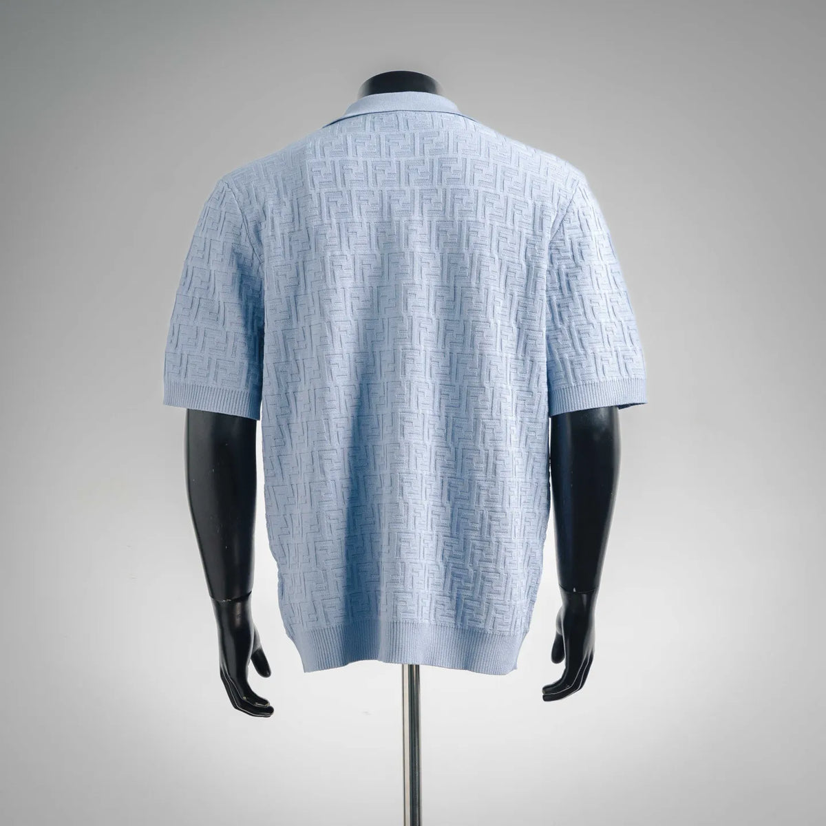 Light blue Fendi knit polo shirt, back view, short sleeves