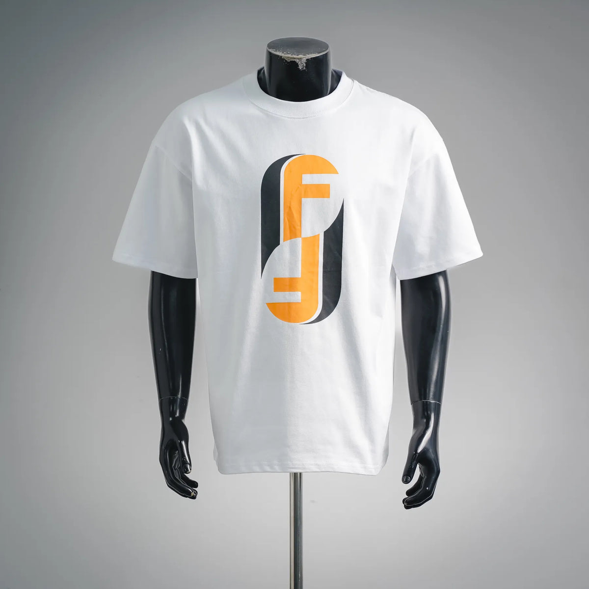 Fendi short-sleeve T-shirt in white with large orange and black F logo print