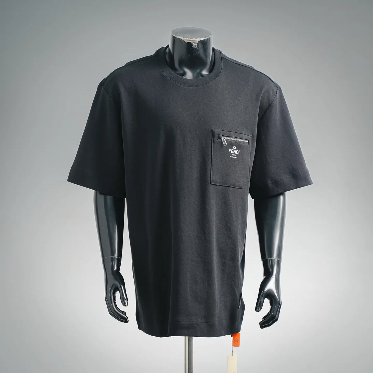 FENDI black crewneck short-sleeve T-shirt with chest pocket