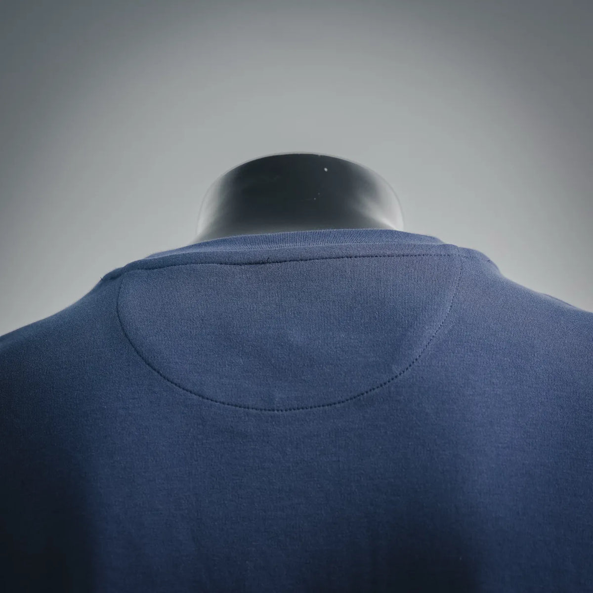 Fendi dark blue crewneck T-shirt back collar area, close-up