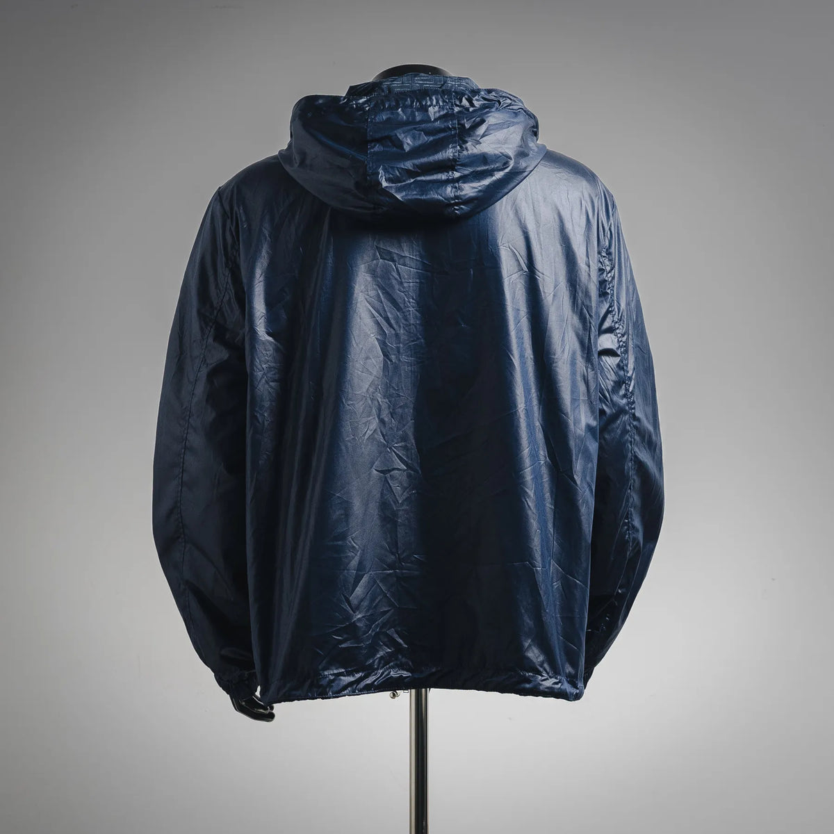 Dark blue hooded jacket with allover FF pattern, back view