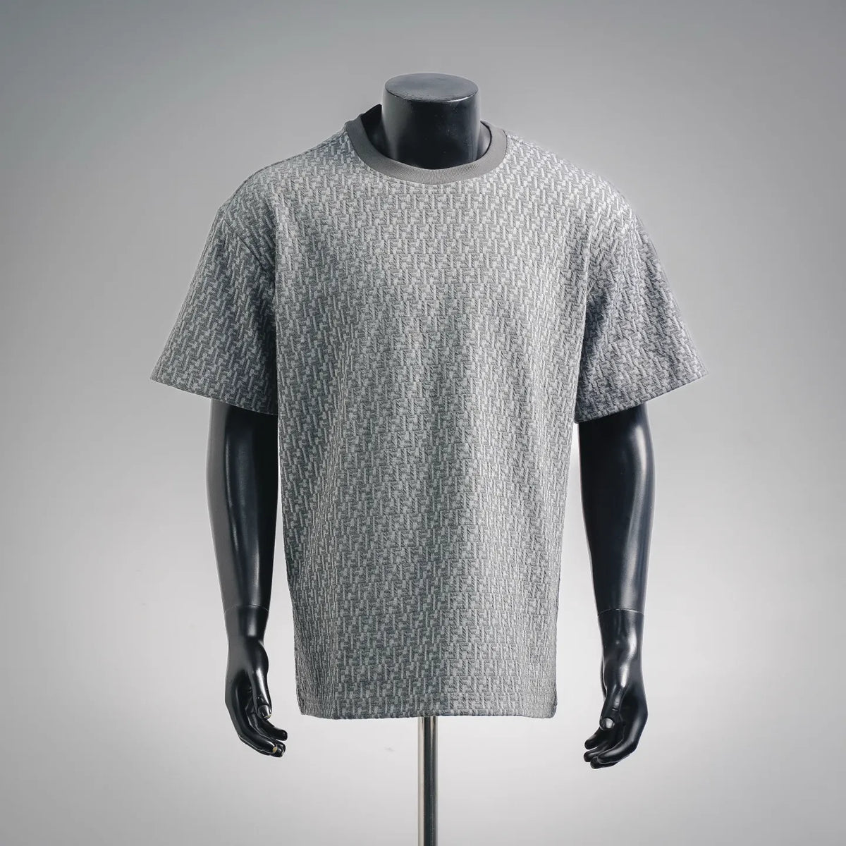 Fendi short-sleeve crewneck T-shirt in light gray with repeating monogram pattern
