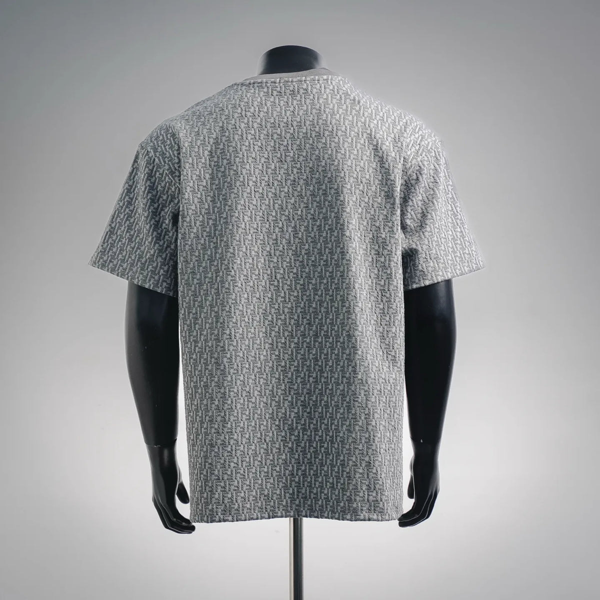 Fendi short-sleeve crewneck T-shirt with monogram pattern, back view on mannequin