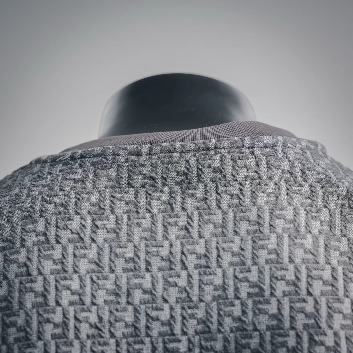 Fendi crewneck T-shirt back yoke detail in light gray monogram knit