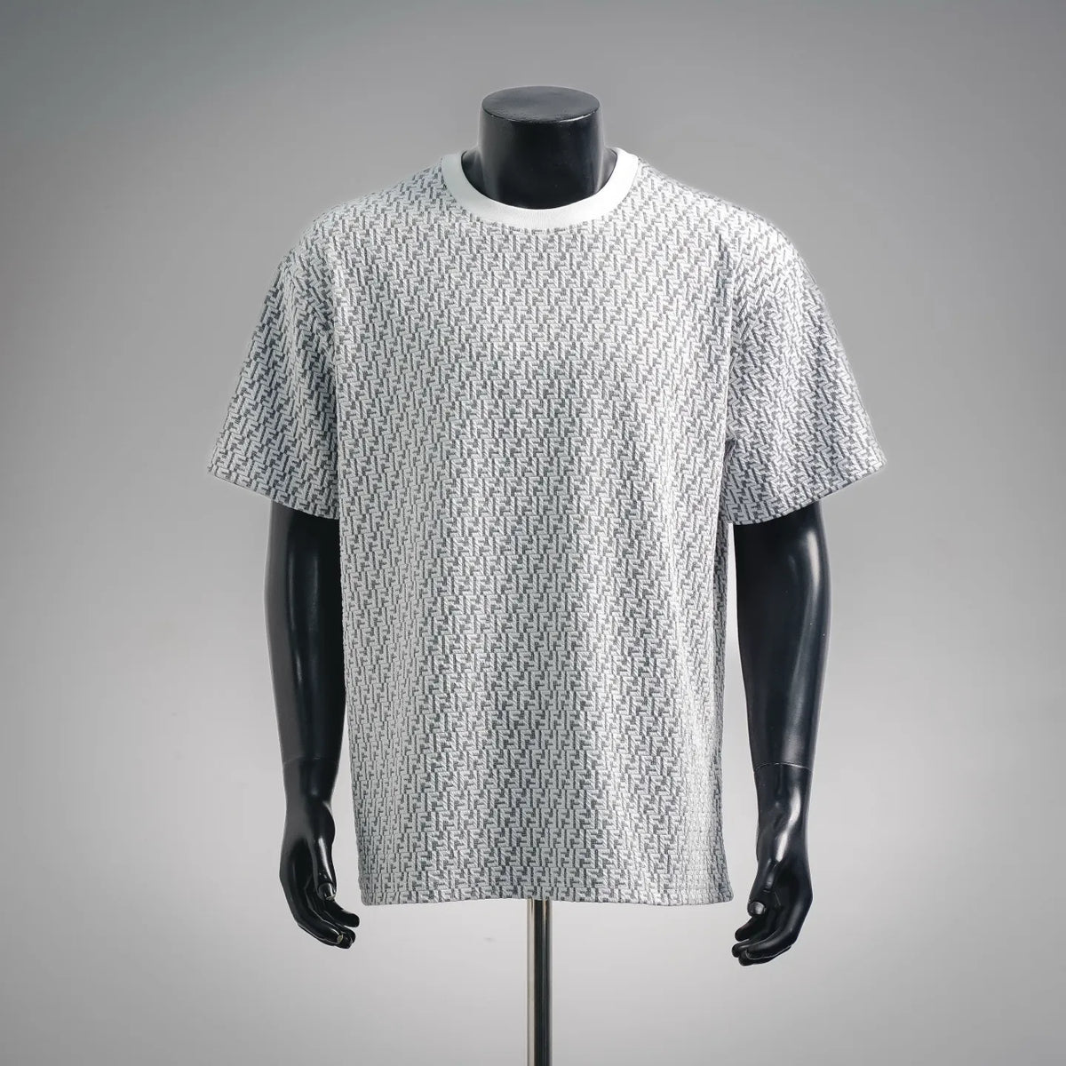White short-sleeve T-shirt with allover Fendi monogram pattern