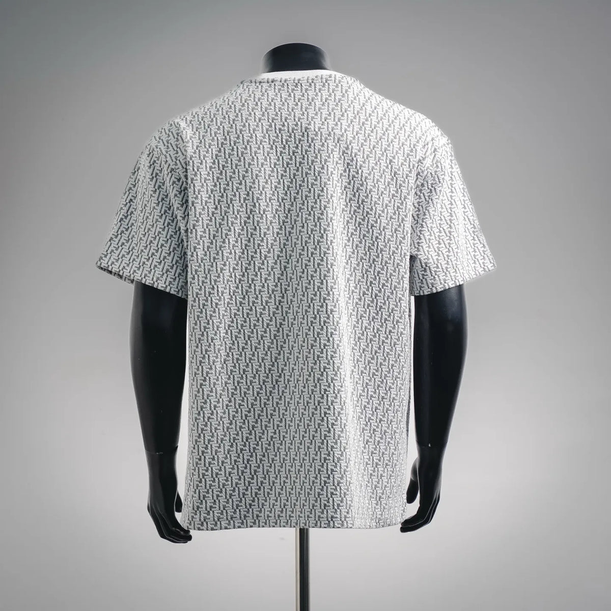 White short-sleeve T-shirt with Fendi monogram pattern, back view