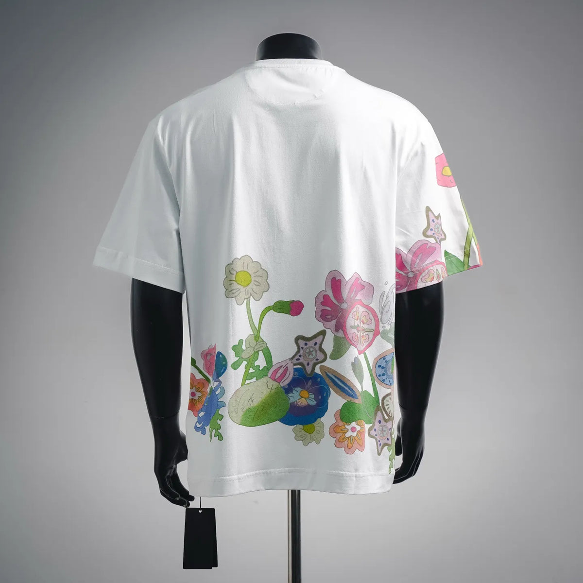 White Fendi T-shirt with colorful garden-style graphic on the back