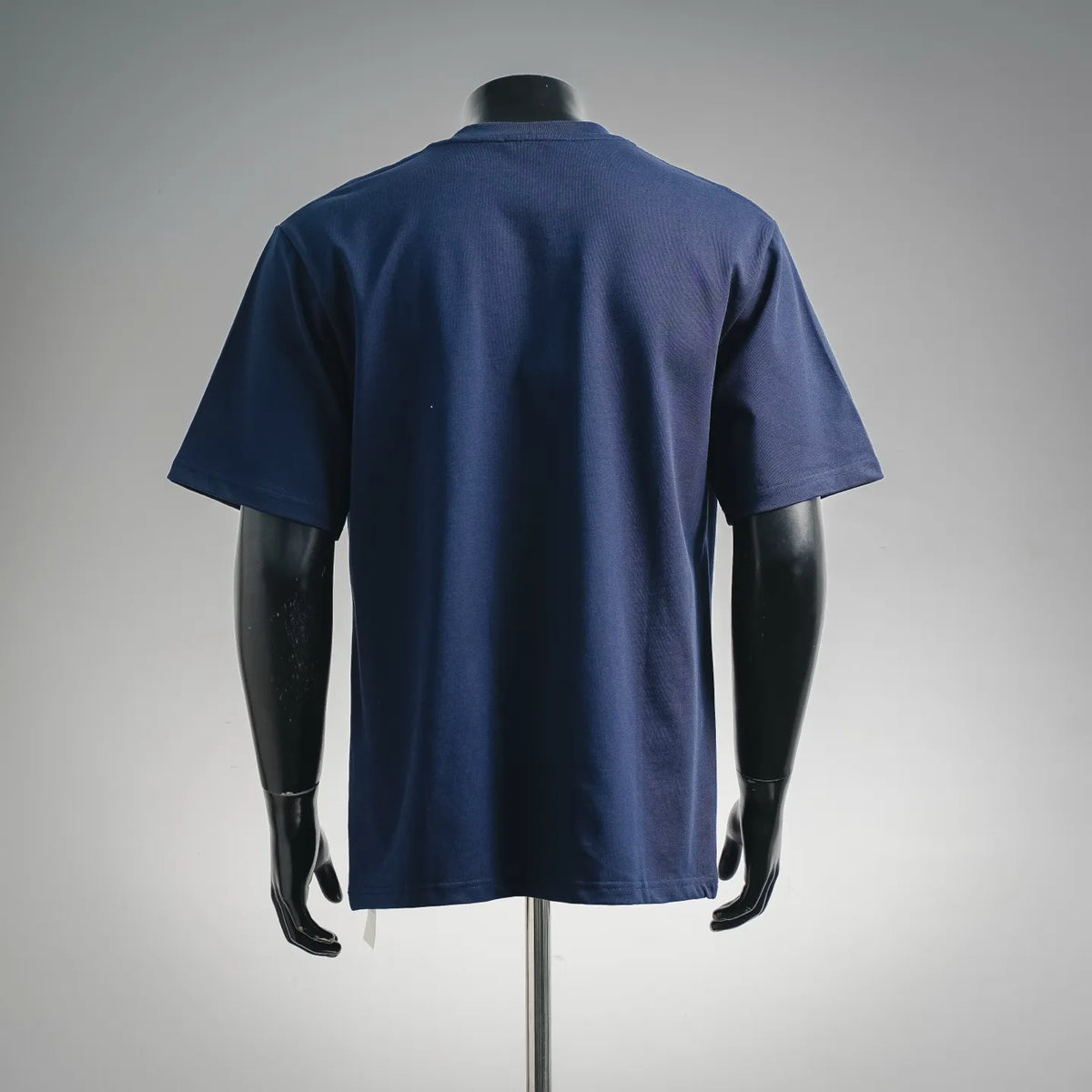 Navy blue short-sleeve T-shirt back view, crew neckline