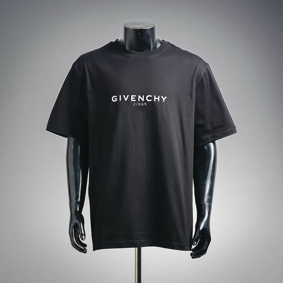 Black Givenchy crewneck T-shirt with white logo print on chest