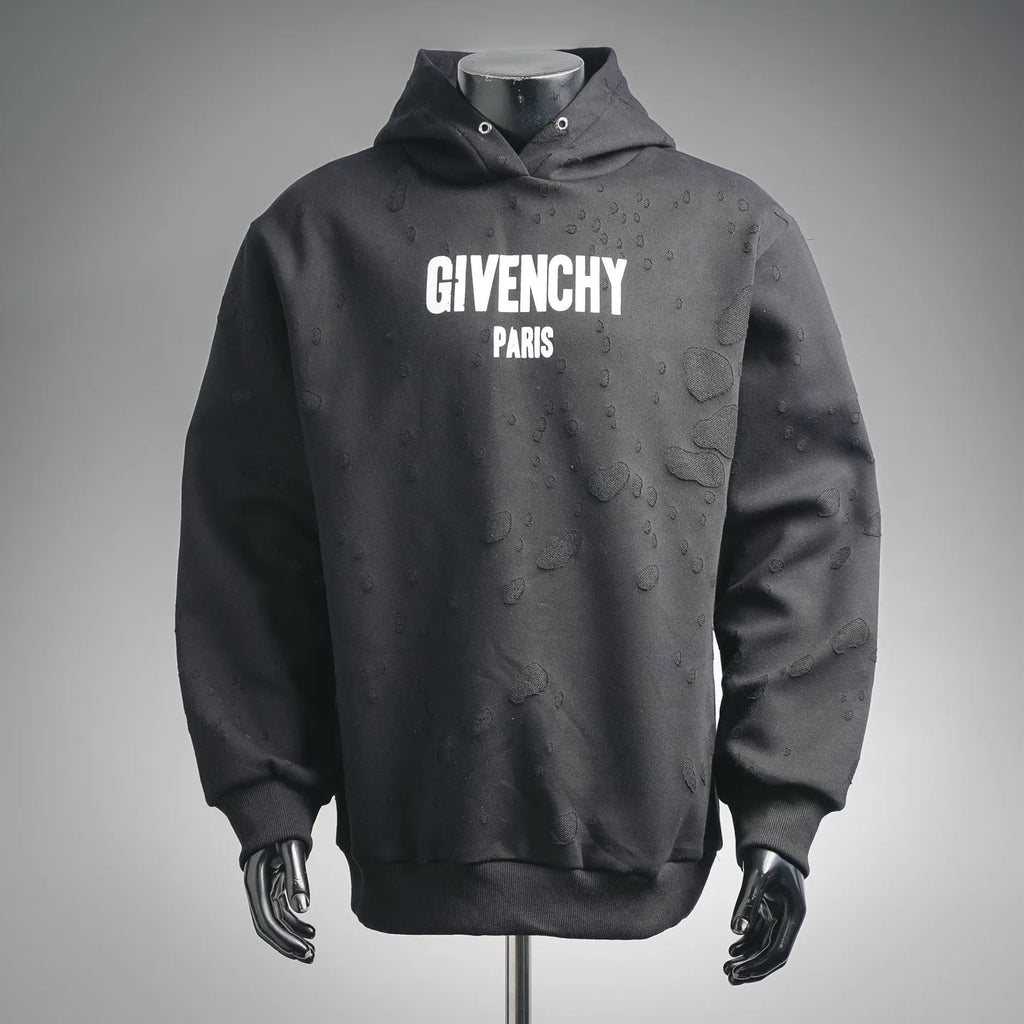 Black Givenchy Paris hooded sweatshirt with front logo print and long sleeves