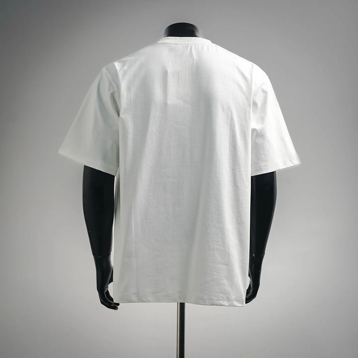White short-sleeve T-shirt back view with crew neck and short sleeves