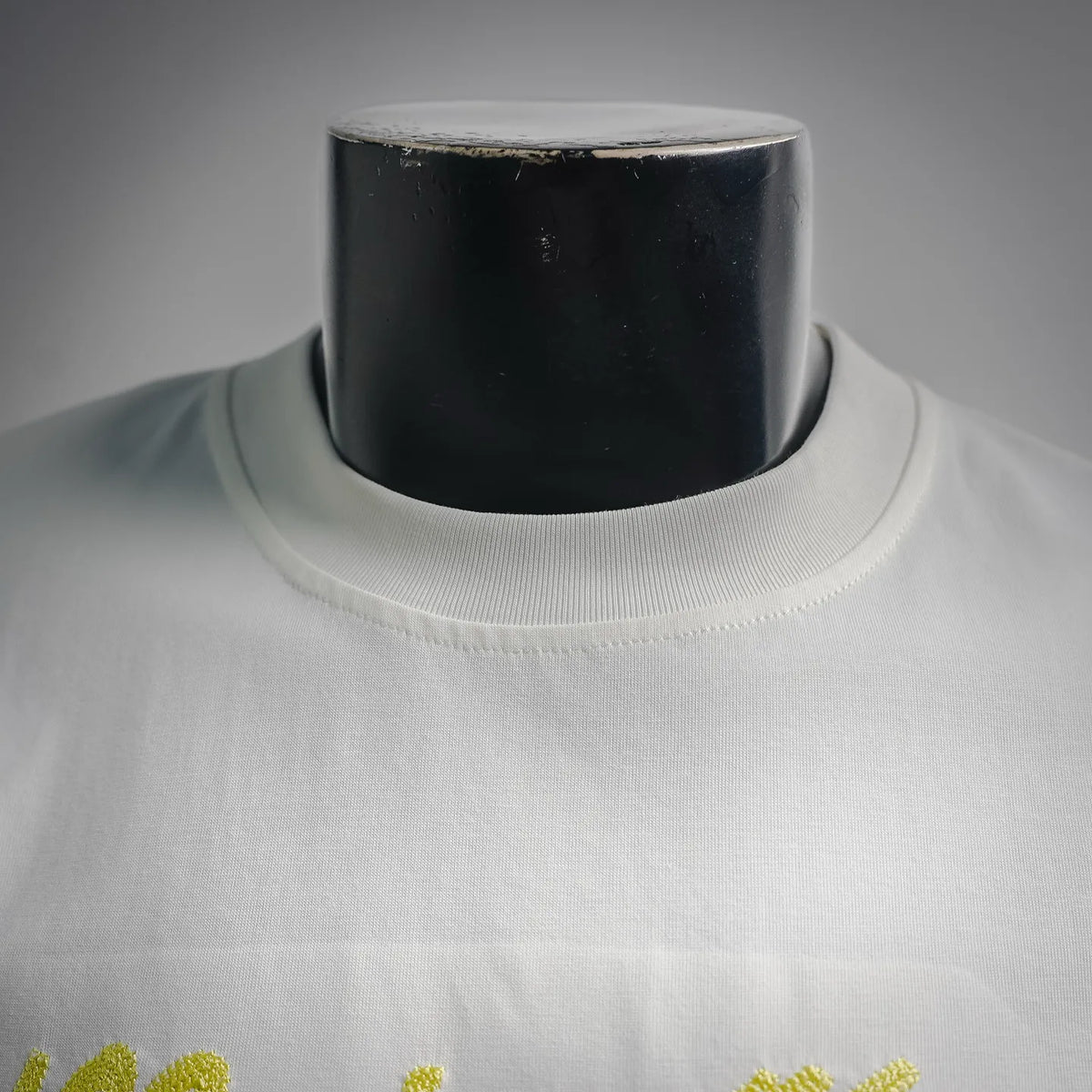 White crew-neck T-shirt with ribbed collar