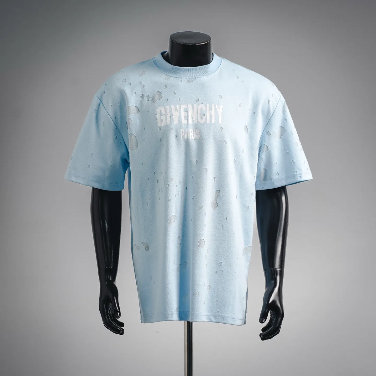 Light blue short-sleeve T-shirt with GIVENCHY PARIS logo print