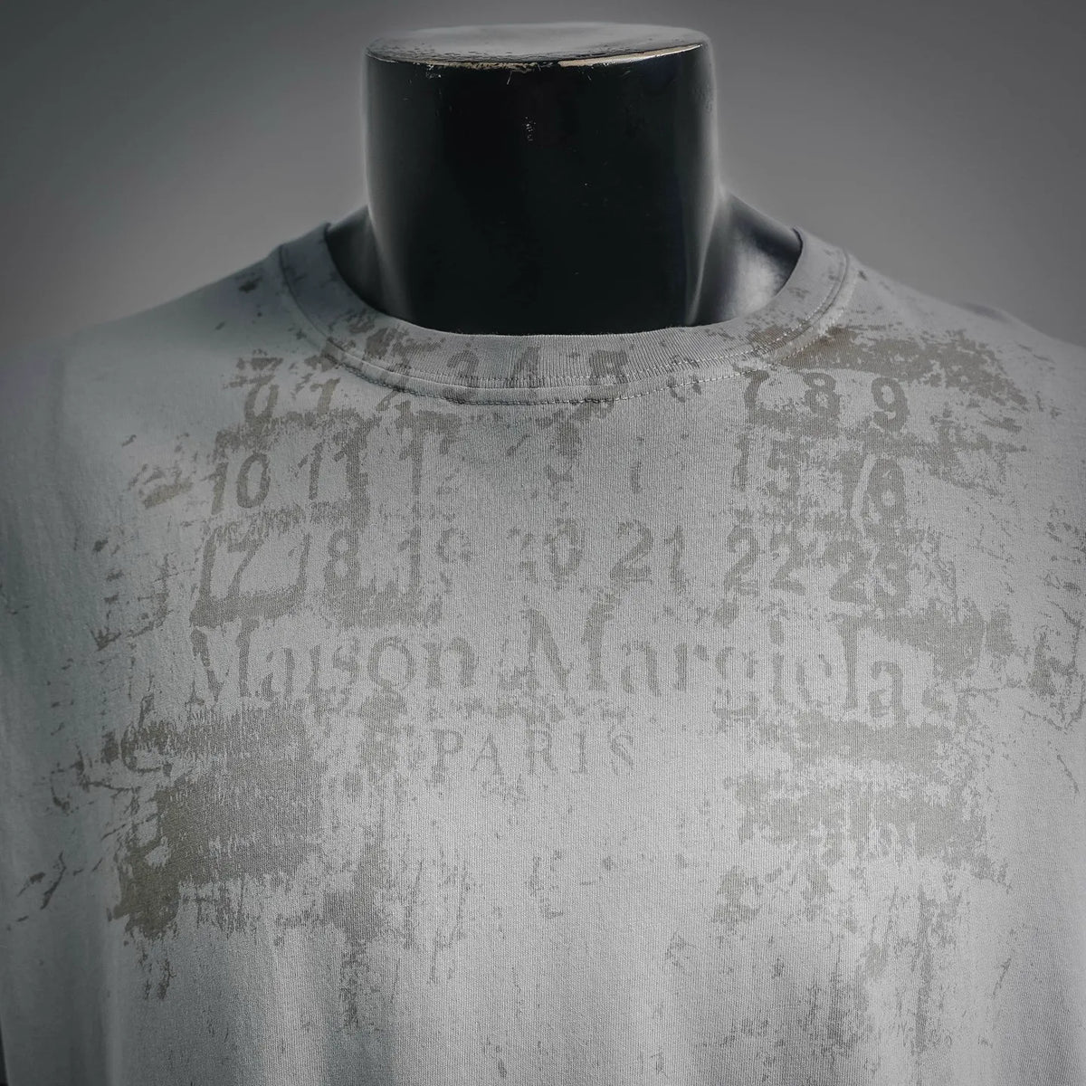 Men's short-sleeve T-shirt by Maison Margiela, light gray with faded text print