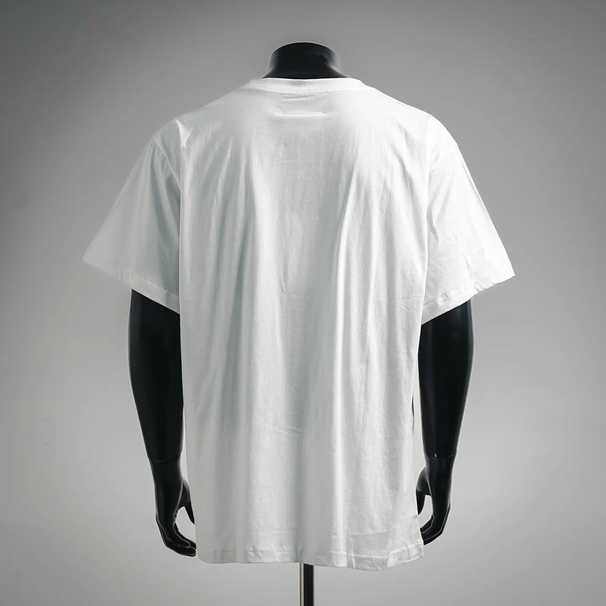 White T-shirt back view with crew neck and short sleeves