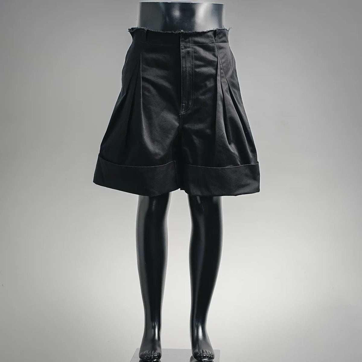 Black wide-leg pants with pleated front and center seam.