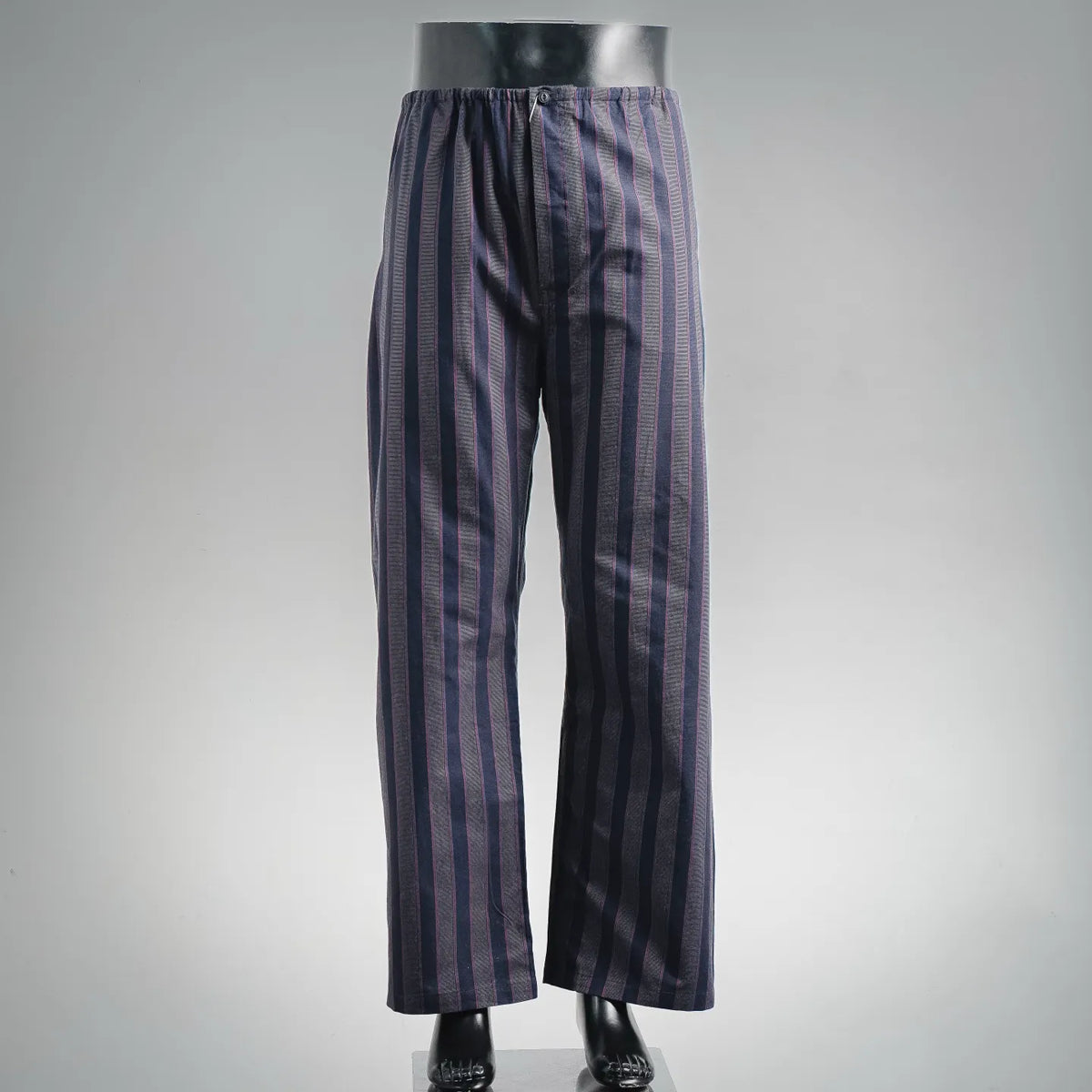 Maison Margiela striped wide-leg pants with elastic waistband, dark navy and blue-gray