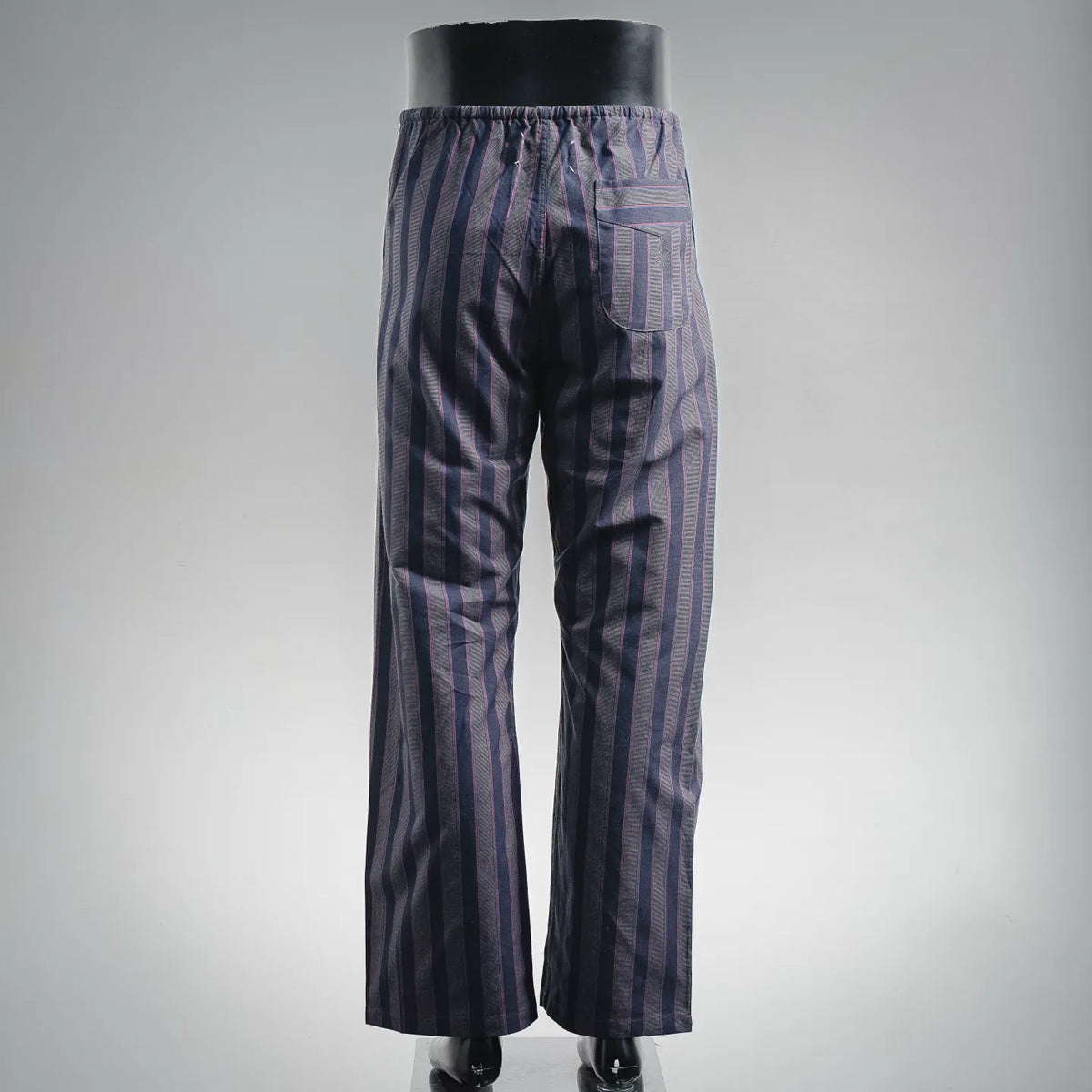 Maison Margiela striped wide-leg pants with elastic waist and vertical red/blue pinstripes