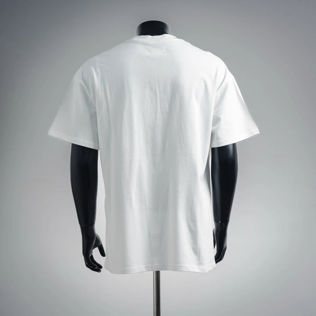 White crew-neck T-shirt, back view, short sleeves