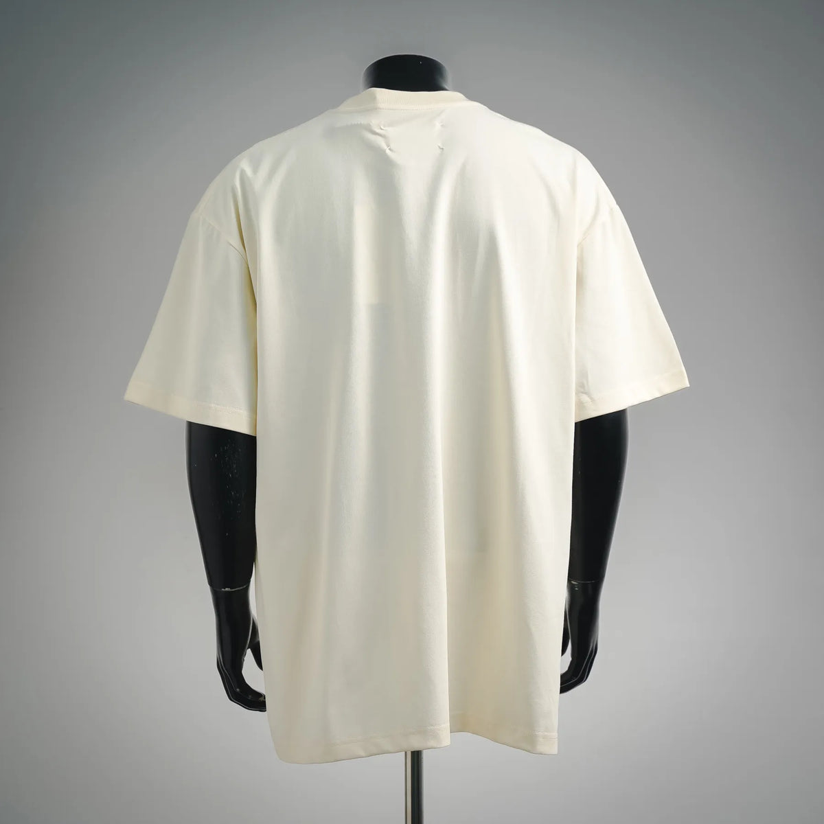 Cream short-sleeve crewneck T-shirt, plain back view