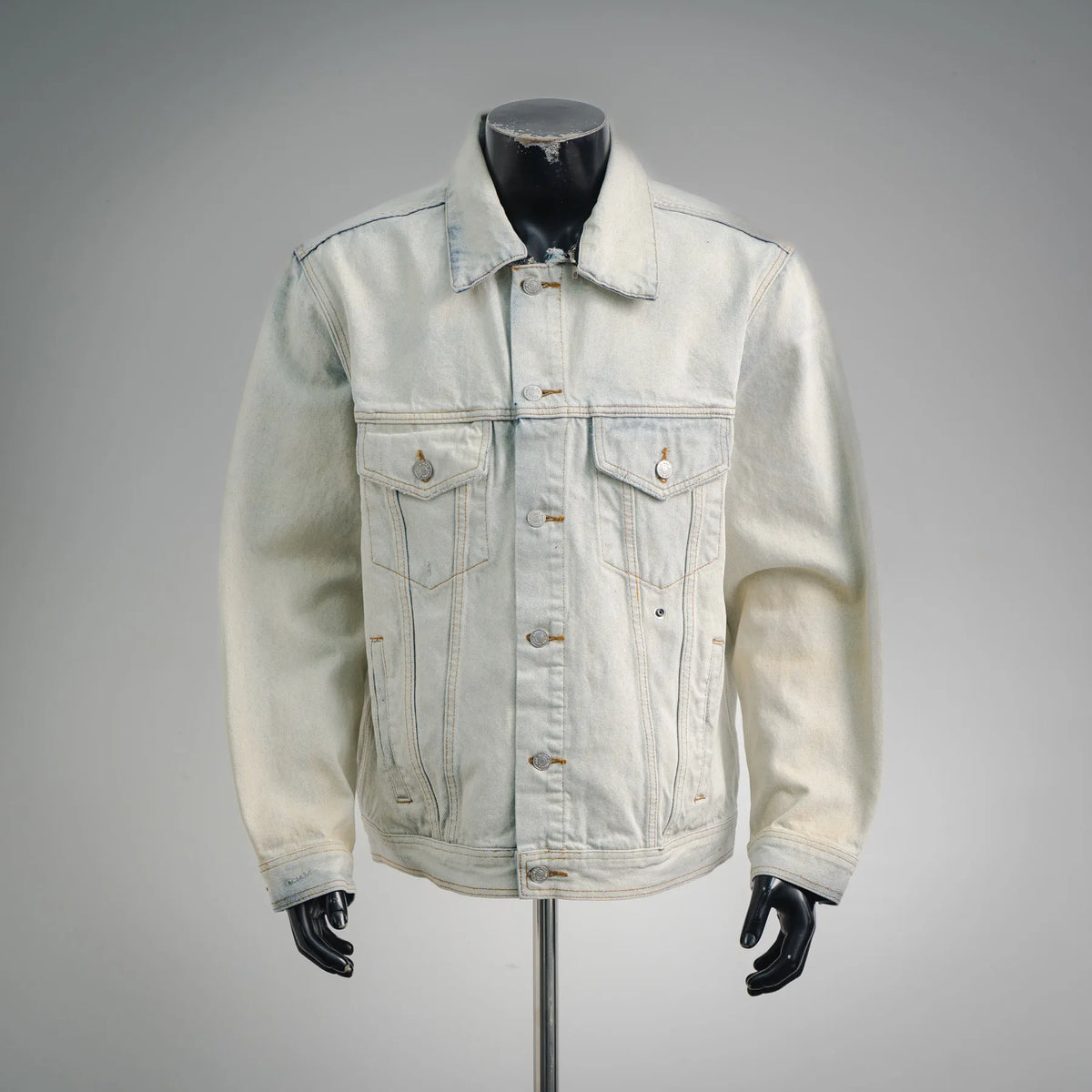 Maison Margiela light-wash denim coat with button front and chest pockets
