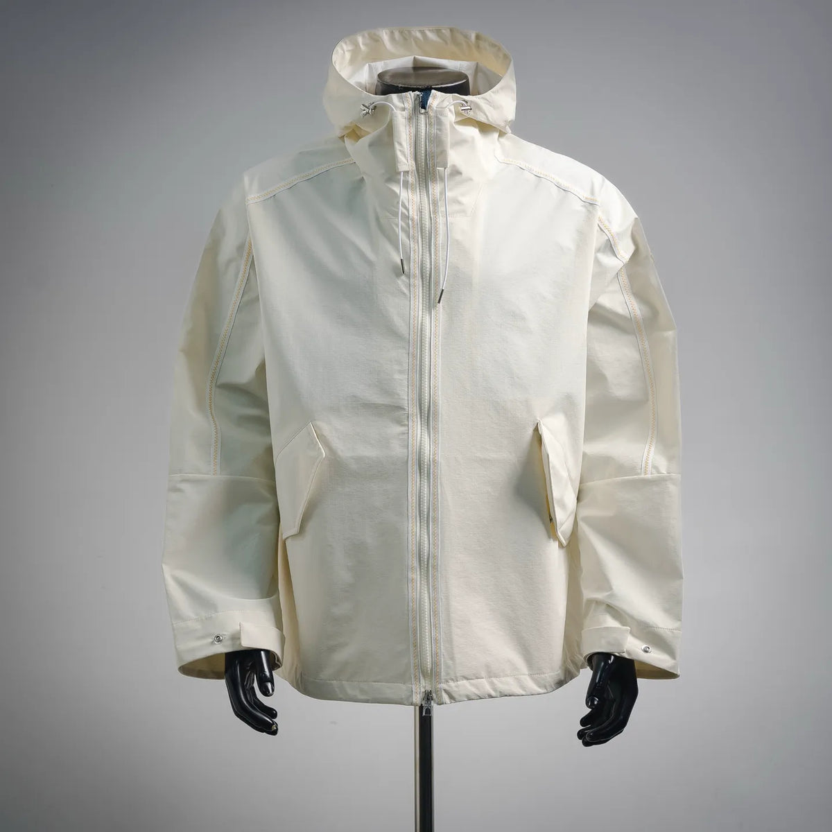 Moncler white hooded zip-up coat with stand collar