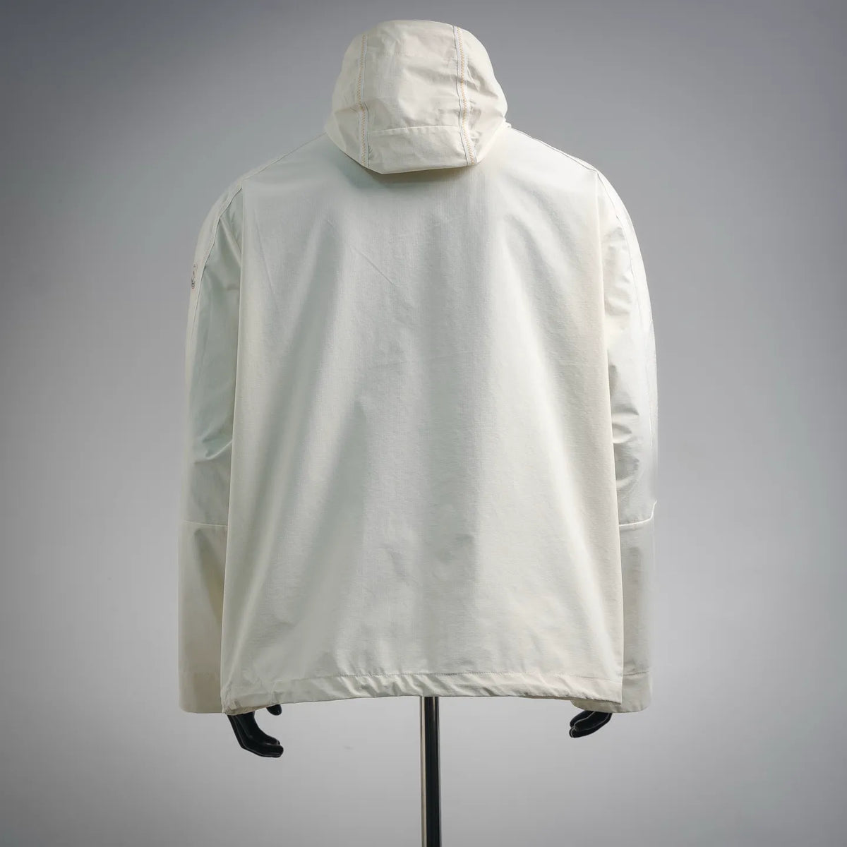 Moncler white hooded coat, full back view