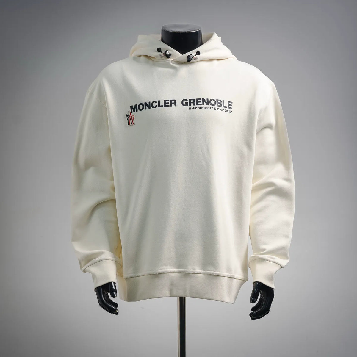 Cream Moncler Grenoble long-sleeve hoodie with hood and front pocket