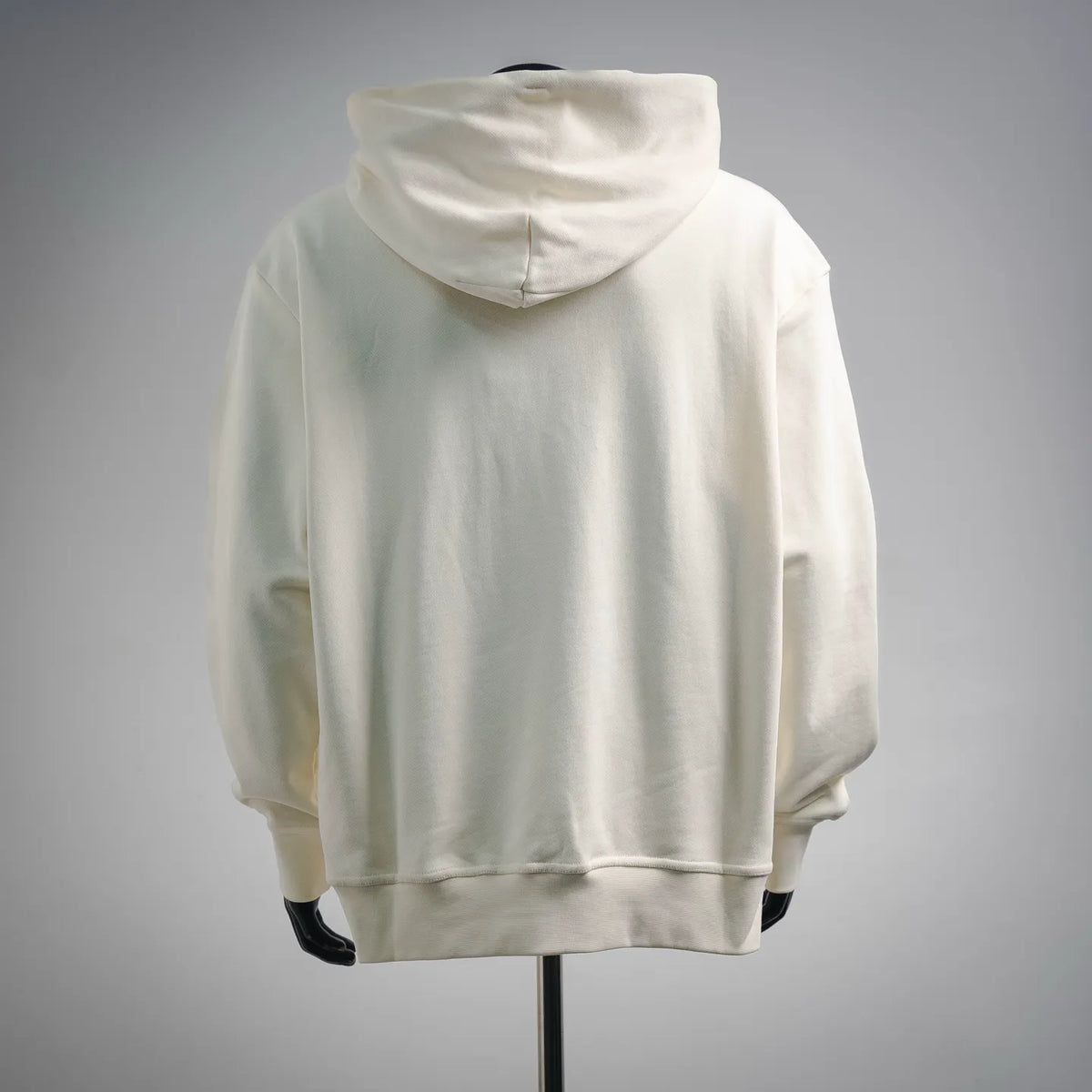 Cream Moncler Grenoble pullover hoodie with attached hood, back view