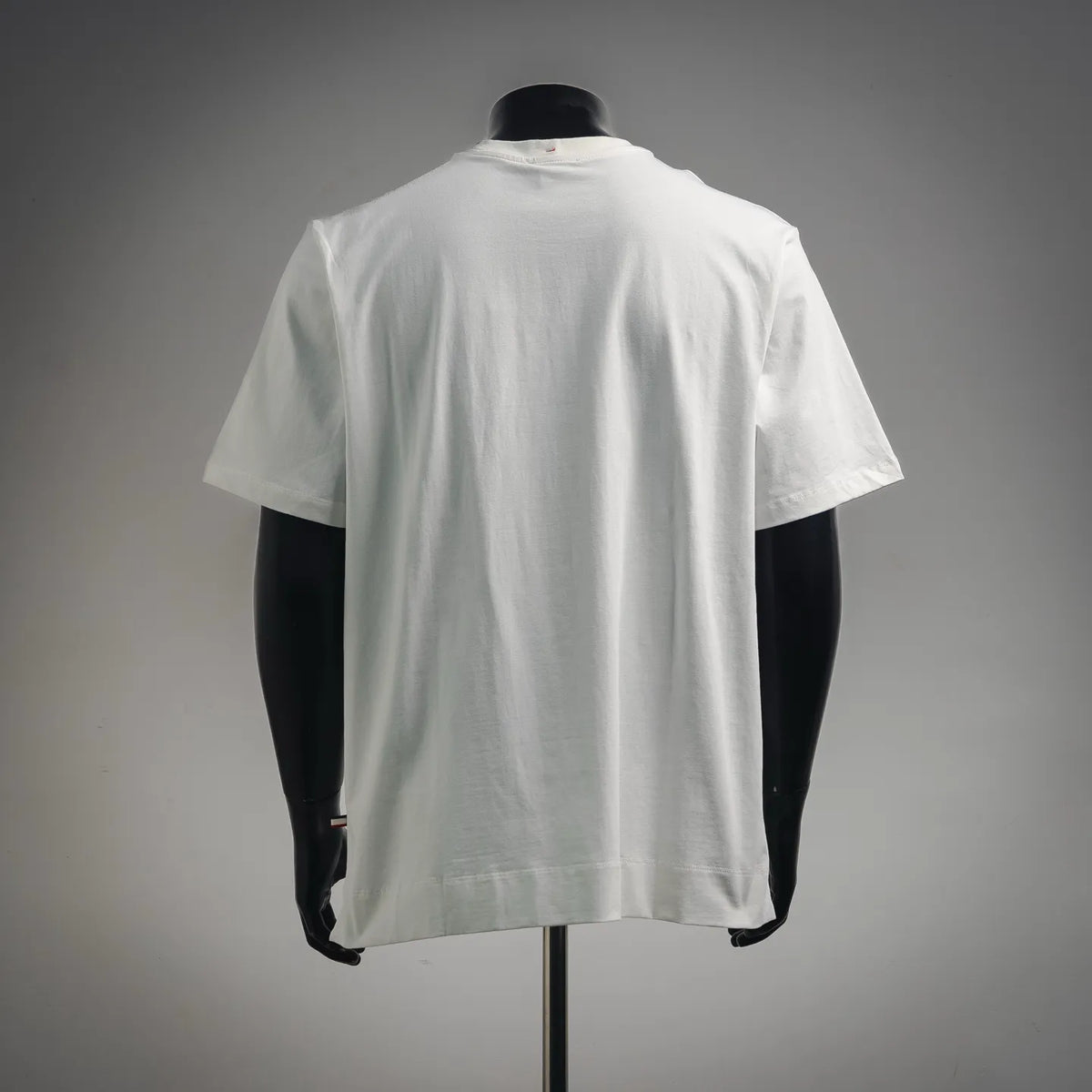 White short-sleeve crewneck T-shirt, back view with small logo on upper back